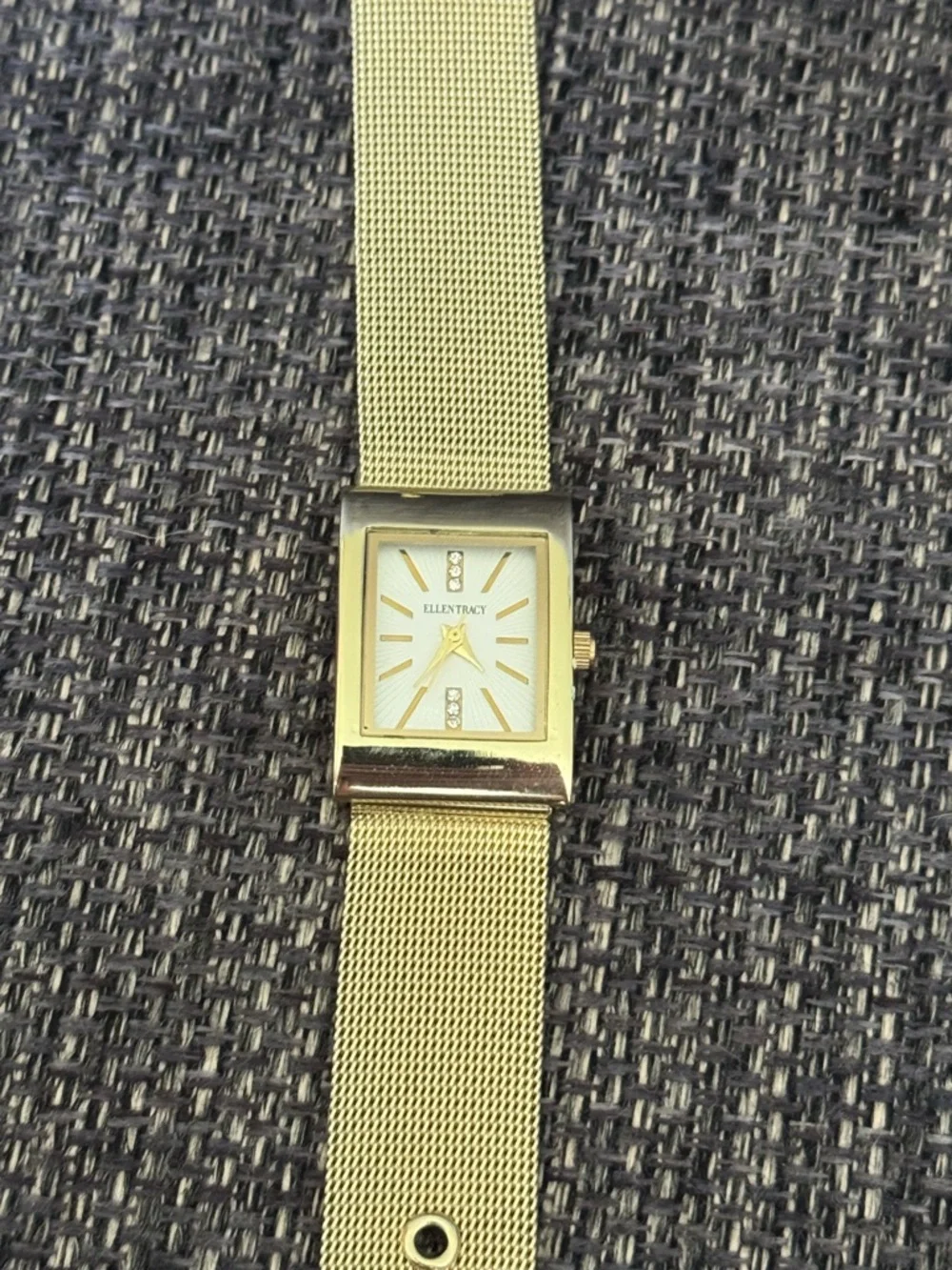 Ellen Tracy Gold Rectangular Mesh Watch - Picture 4 of 6